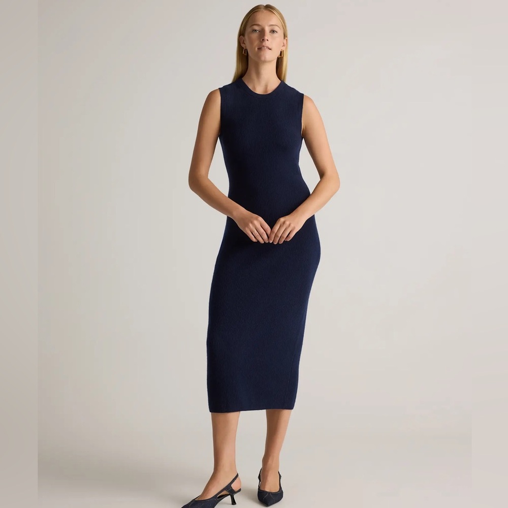 Quince Cashmere Navy Midi Dress